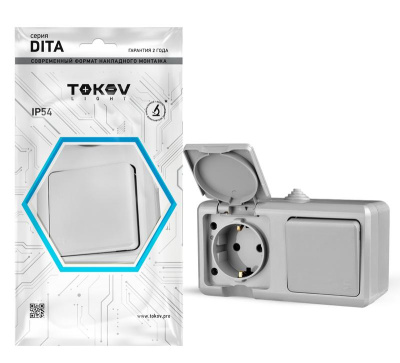 Блок ОП Dita (розетка 16А 250В с заземл. 1-кл. выкл. 10А) IP54 сер. TOKOV LIGHT TKL-DT-V1RZ-C06-IP54