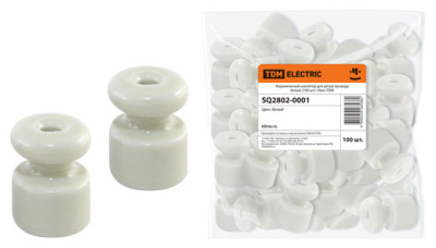 Керамический изолятор для ретро провода белый (100шт) Эко TDM