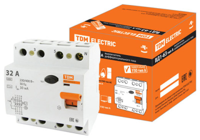 УЗО ВД1-63 4Р 32А 30мА тип А TDM