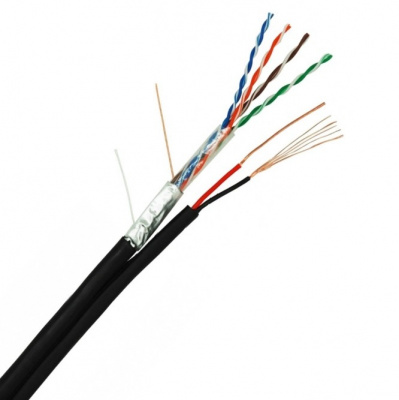 Кабель NETLAN F/UTP 4 пары, Кат.5e, медь, с силовым кабелем, внешний, серый 305м EC-UF004-5E-PC035-PE-BK