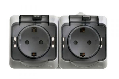 Розетка 2-м ОП Этюд 16А IP44 250В с заземл. защ. шторки сер. SE PA16-244C