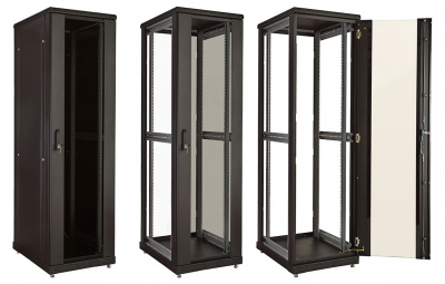 Шкаф телекоммуникационный напольный 19", 27U(600x800), ШТ-НП-М-27U-600-800-С-Ч, передняя дверь стекло, черный ССД