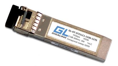 Модуль SFP+ WDM GIGALINK GL-OT-ST21LC1-1270-1330, 10Гбит/с, SM, LC, 21 дБ, до 60 км, DDM