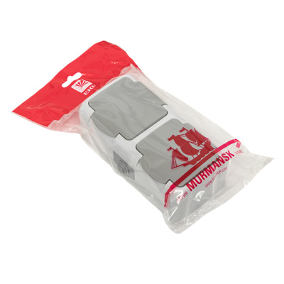 Мурманск Розетка 2-местная 16А с заземлением с крышкой IP54 серый с защитными шторками EKF