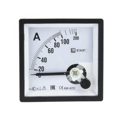 Амперметр AM-A721 аналоговый на панель (72х72) квадратный вырез 400А трансф. подкл. EKF PROxima