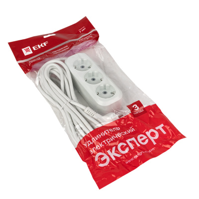 Удлинитель "Эксперт" 3 гнезда 5 метров 16А/3,5кВт с заземлением ПВС 3х1 EKF PROxima